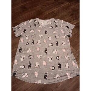 Secret Treasure Plus Size Women's Gray  Cat Sleep Shirt/ Gown Sz 2X-3X